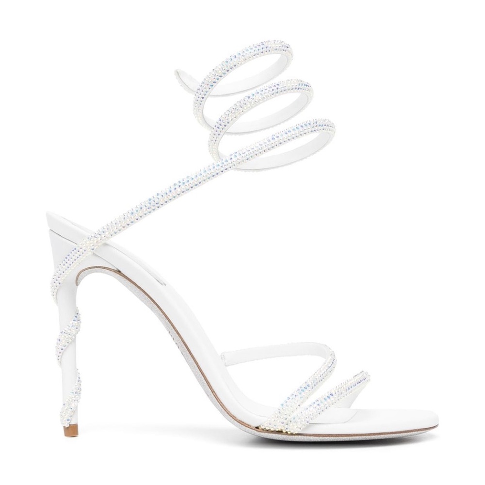 RENE CAOVILLA Margot Ivory Embellished Ankle Wrap Heels
